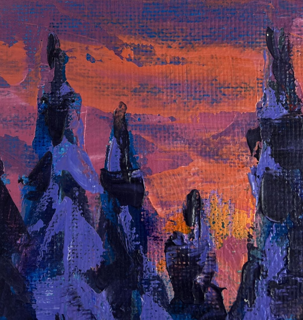 Acrylic painting Red sunset in the winter forest Mykhailo Patskan - 6