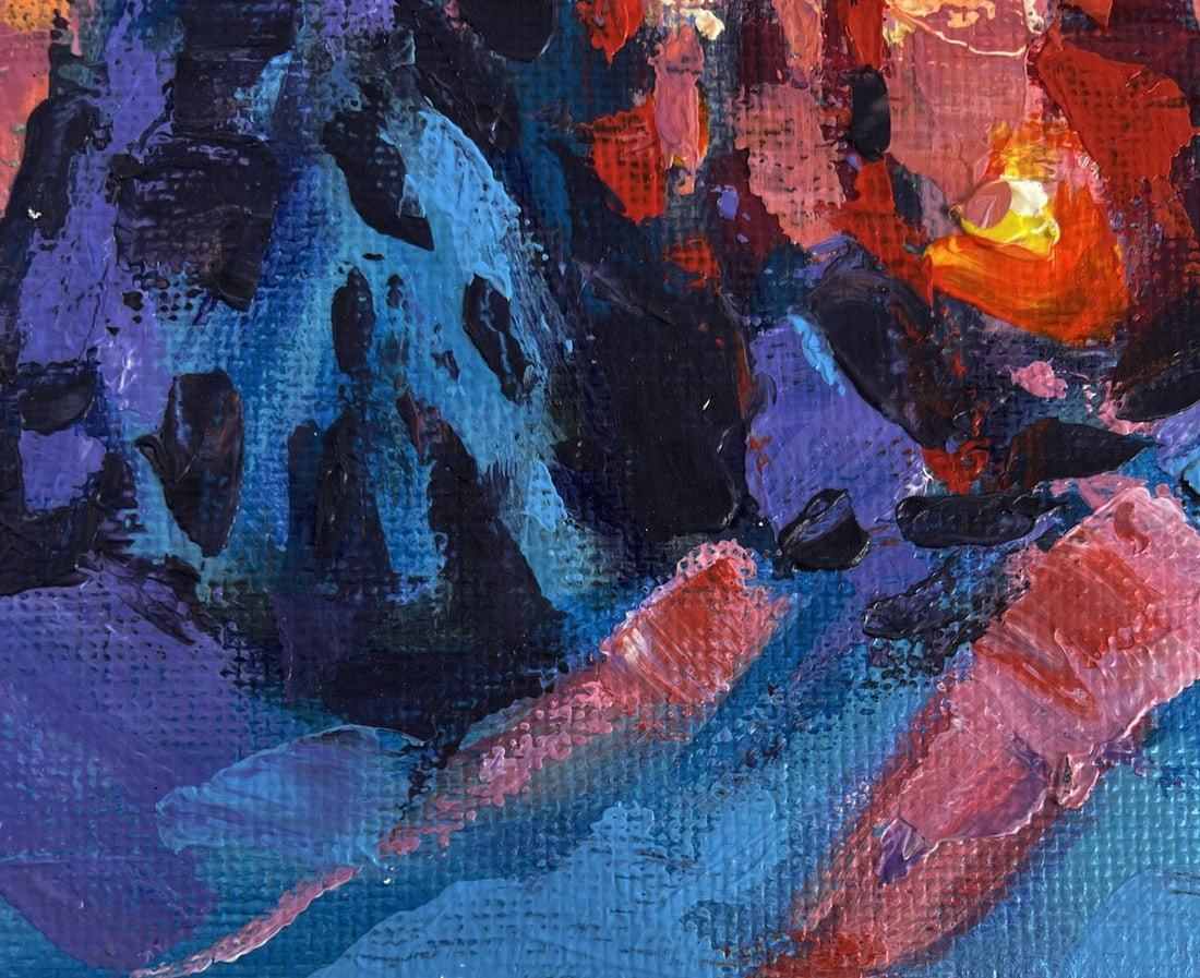 Acrylic painting Red sunset in the winter forest Mykhailo Patskan - 7