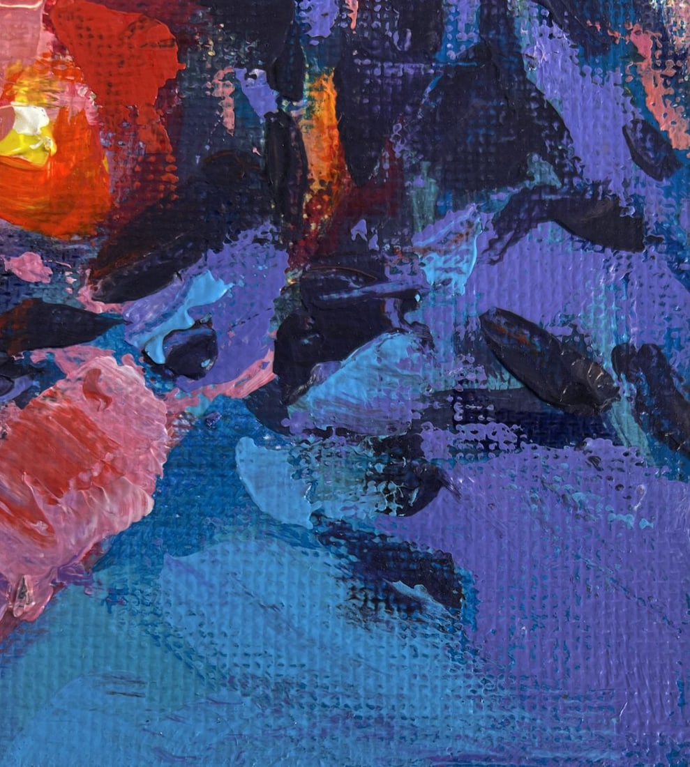 Acrylic painting Red sunset in the winter forest Mykhailo Patskan - 8