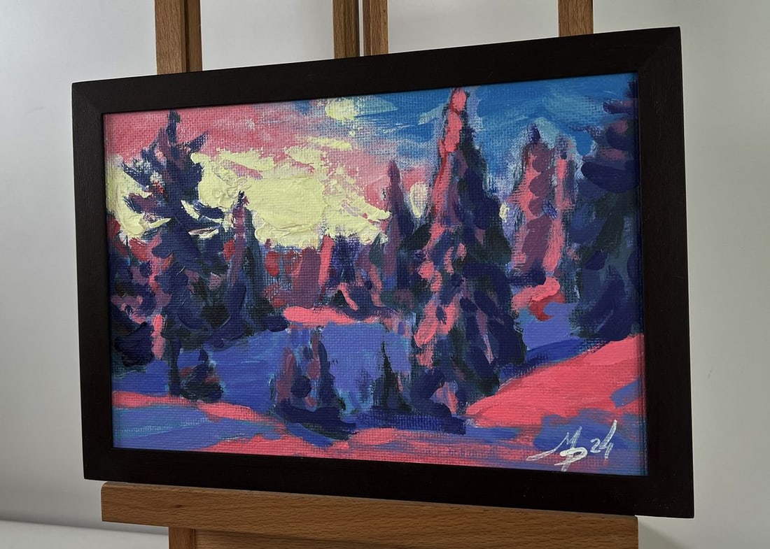 Acrylic painting Pink winter sunset Mykhailo Patskan - 2
