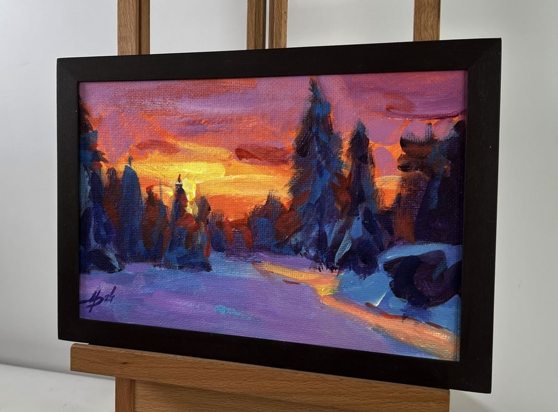 Acrylic painting Orange twilight in the forest Mykhailo Patskan - 2
