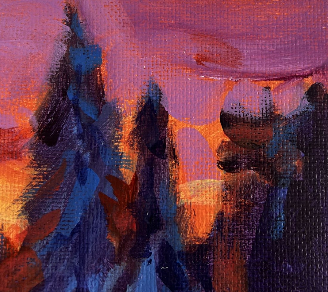 Acrylic painting Orange twilight in the forest Mykhailo Patskan - 4