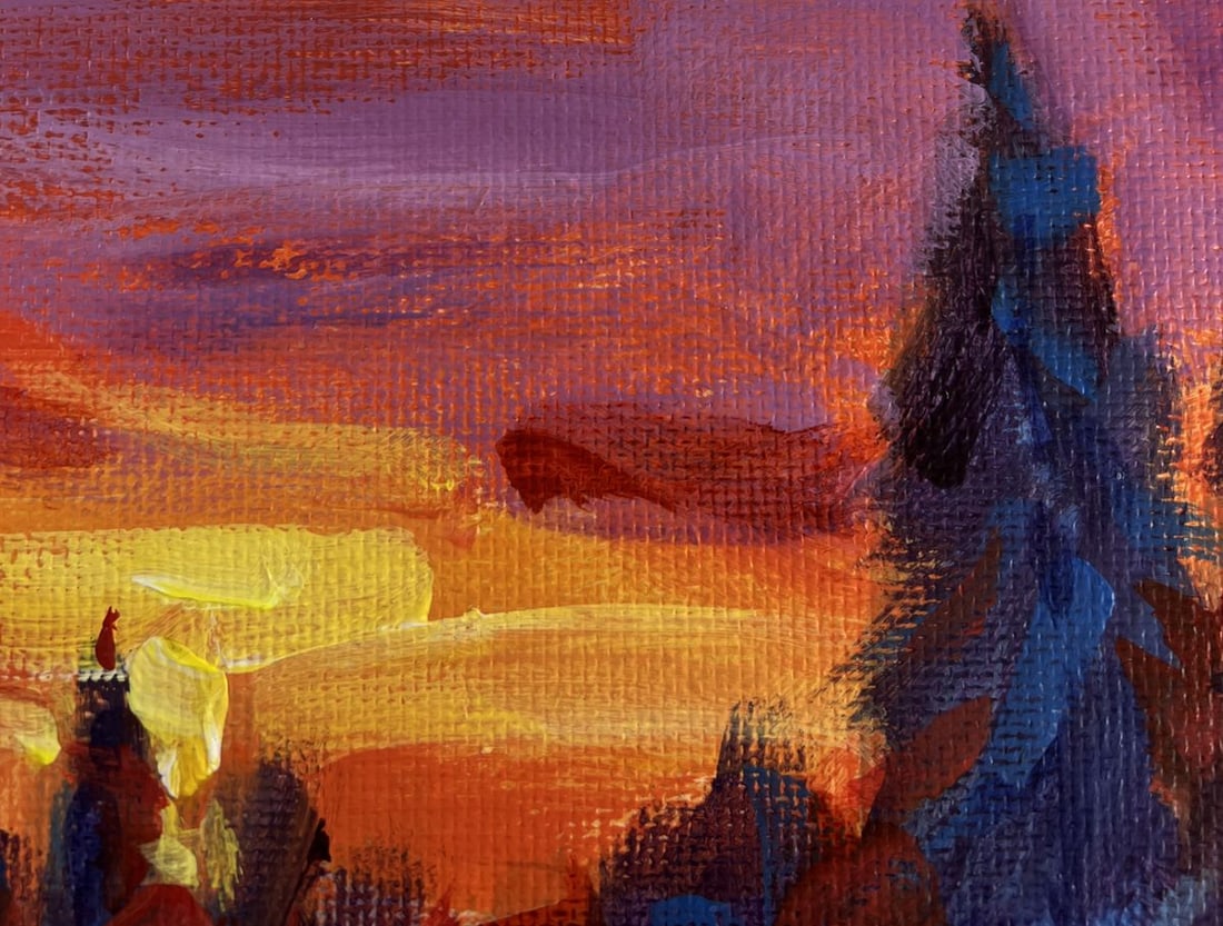 Acrylic painting Orange twilight in the forest Mykhailo Patskan - 5
