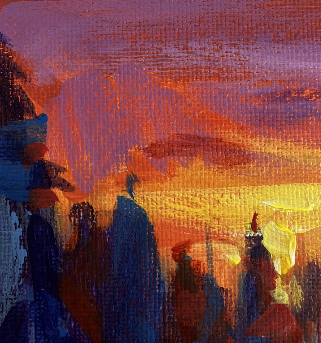 Acrylic painting Orange twilight in the forest Mykhailo Patskan - 6