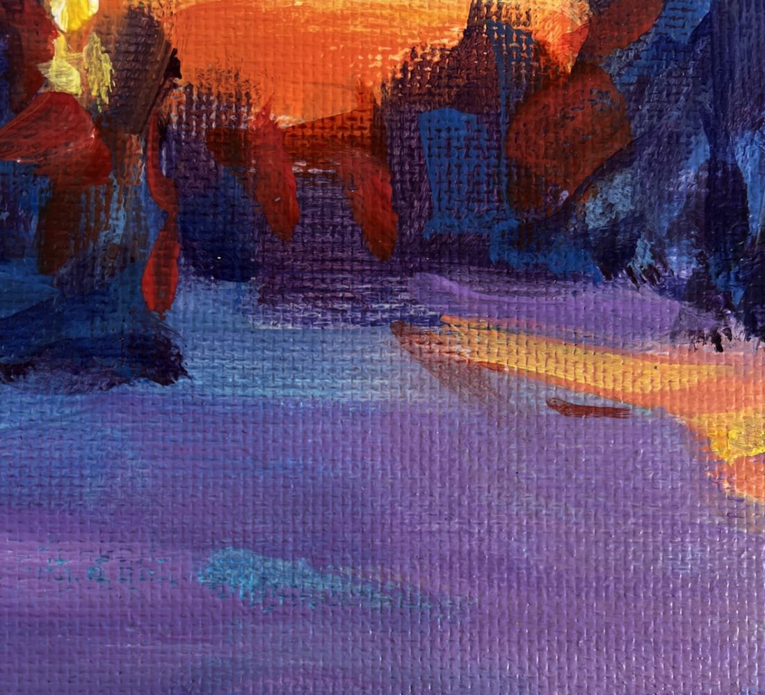 Acrylic painting Orange twilight in the forest Mykhailo Patskan - 7