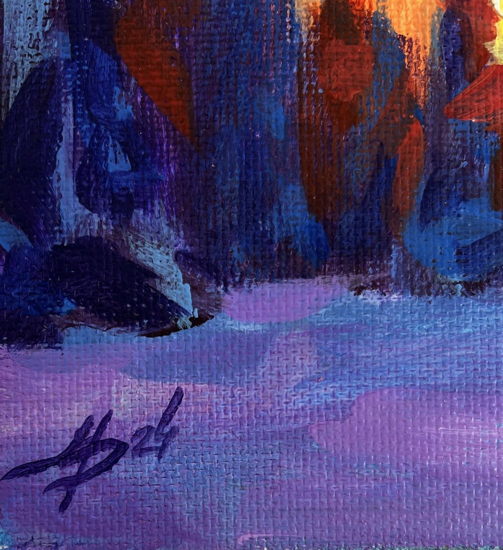 Acrylic painting Orange twilight in the forest Mykhailo Patskan - 9