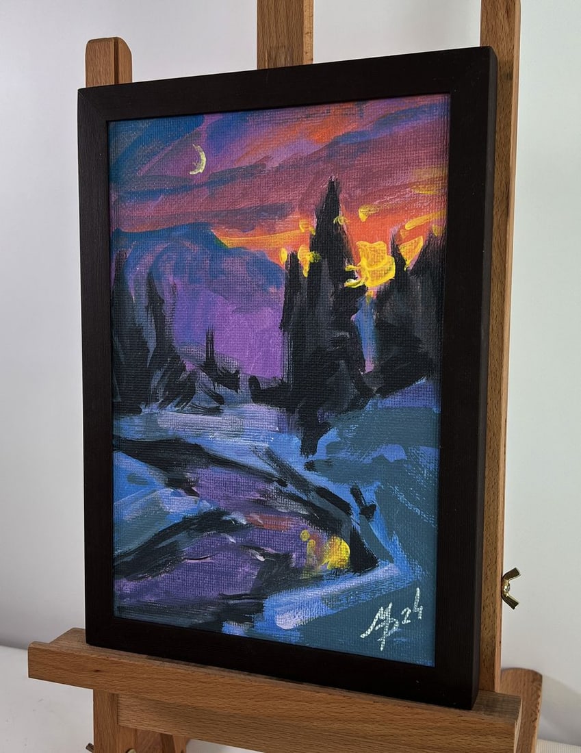 Acrylic painting A young moon behind the clouds Mykhailo Patskan - 2
