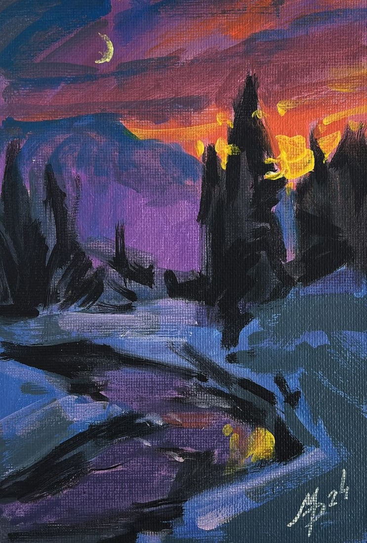 Acrylic painting A young moon behind the clouds Mykhailo Patskan - 3