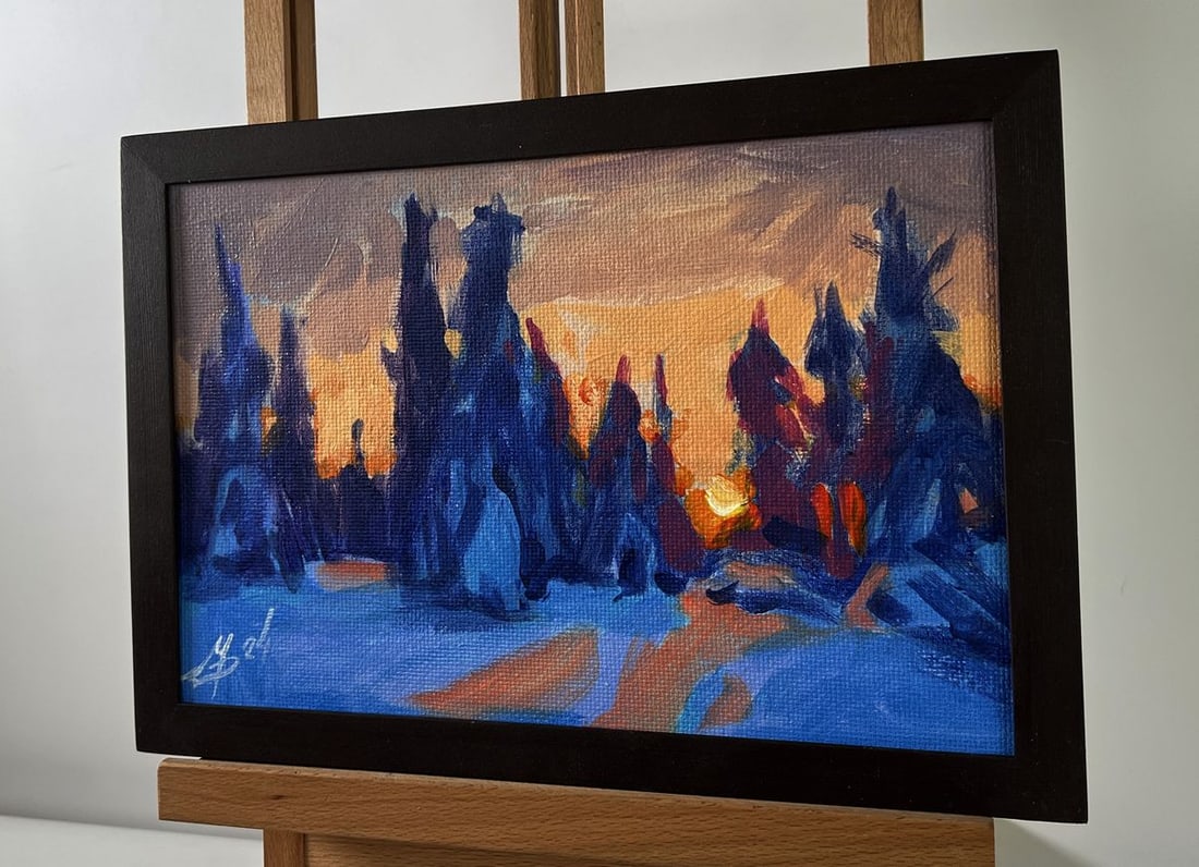Acrylic painting Sunset behind the forest Mykhailo Patskan - 2