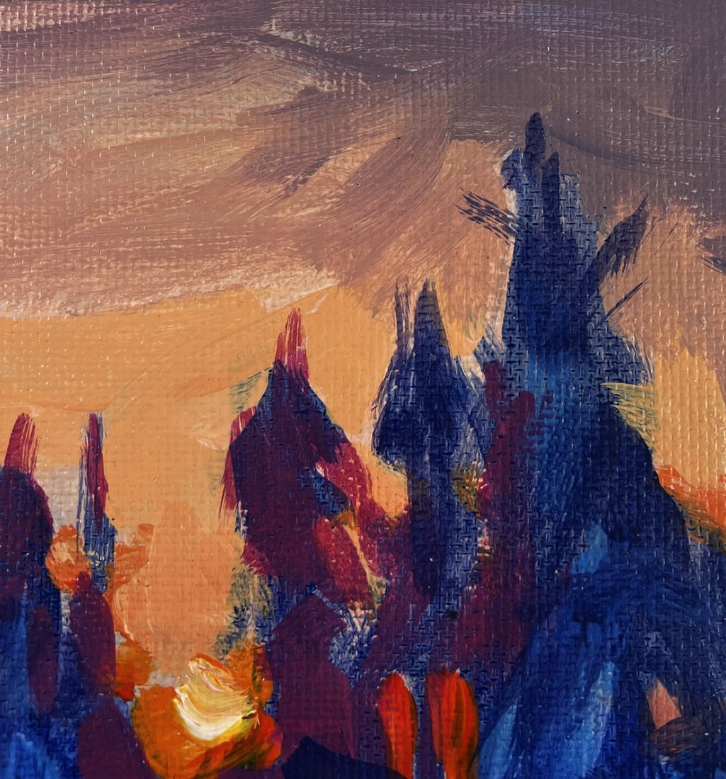 Acrylic painting Sunset behind the forest Mykhailo Patskan - 4