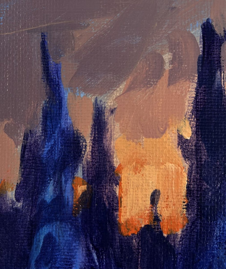 Acrylic painting Sunset behind the forest Mykhailo Patskan - 6