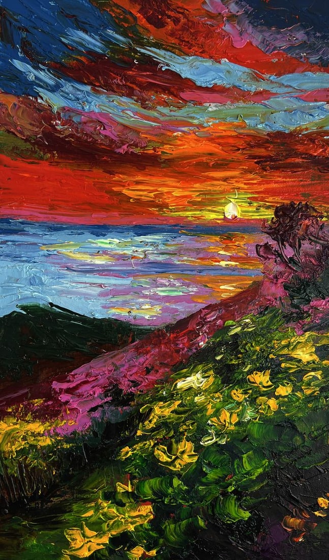 Oil painting Sunset on the sea horizon Olga Ponomaryova - 3