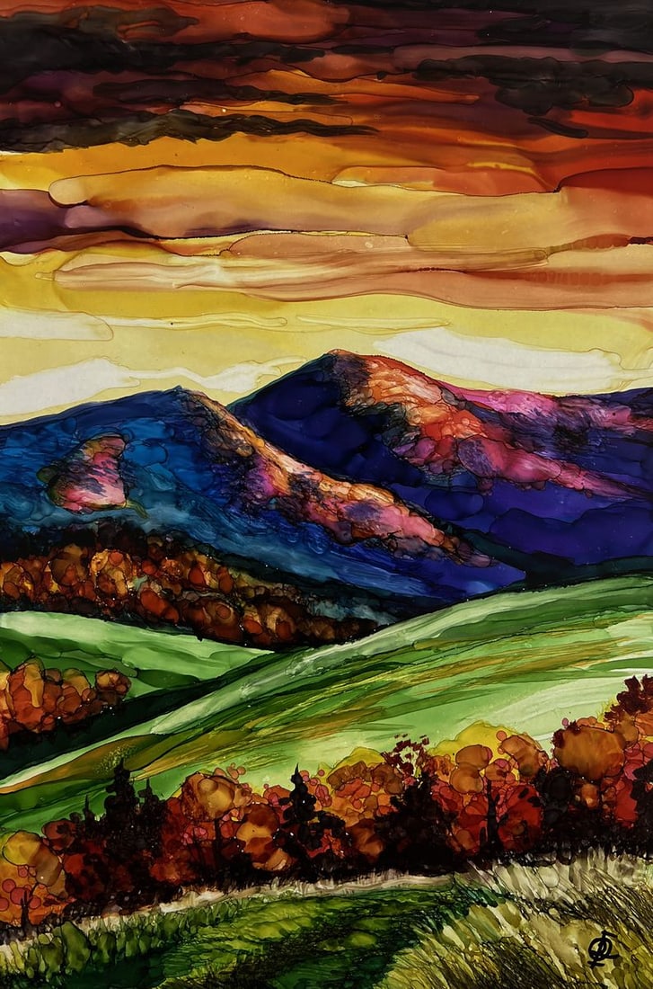 Ink painting Autumn Mountain Colors Olga Ponomaryova - 3