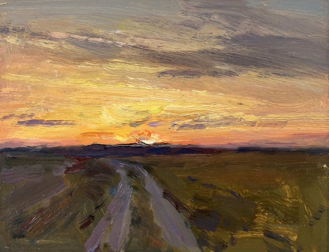Oil painting Long road at sunset Sergey Polyakov - 3