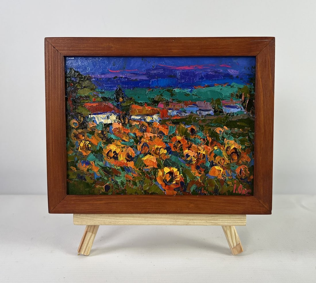 Oil painting Village life in the summer Oksana Kalenyuk: Title: Oil painting Village life in the summer Oksana Kalenyuk Description: No.AAA5125The oil painting on Cardboard titled "Village life in the summer" is a vivid celebration of rural abundance,
