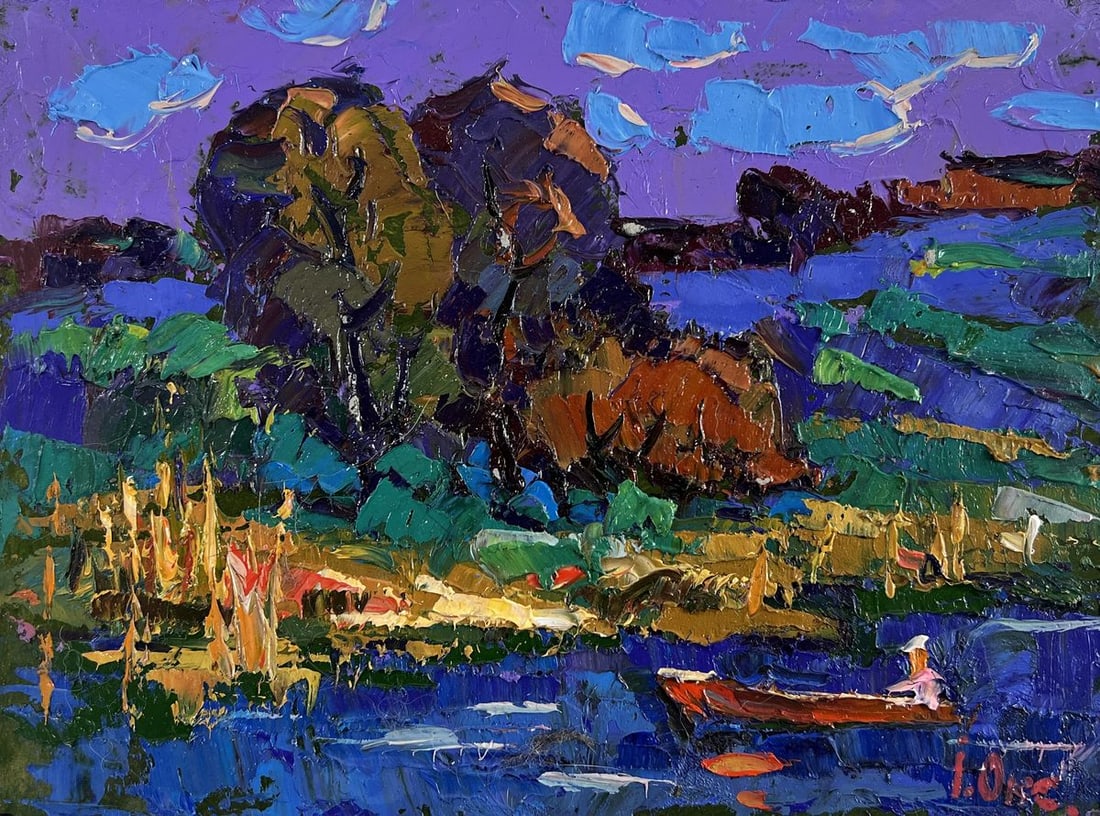 Oil painting In the evening by the river Alex Kalenyuk - 3