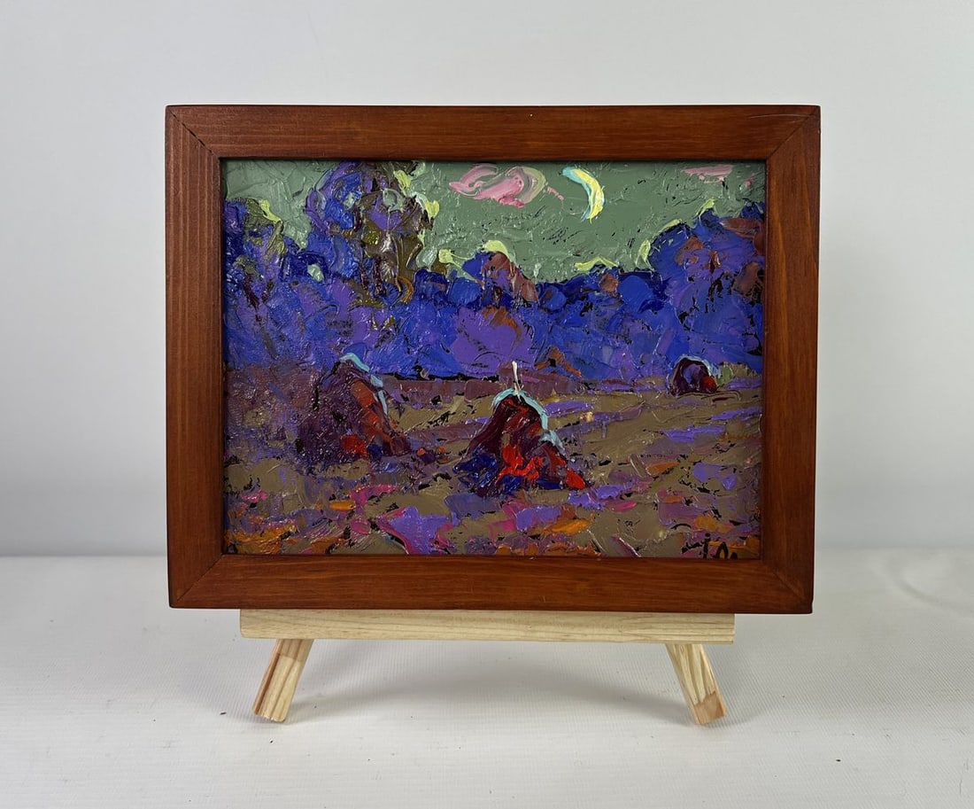 Oil painting The path into the evening coolness Alex Kalenyuk: Title: Oil painting The path into the evening coolness Alex Kalenyuk Description: No.AAA5144The oil painting on Cardboard titled "The Path into the Evening Coolness" envelops the viewer in a mystical 