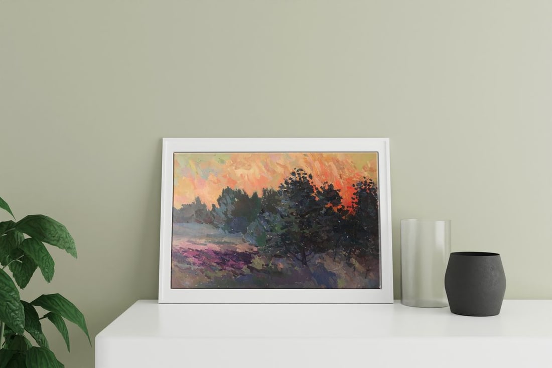 Oil painting Sunset behind the forest Peter Tovpev - 3