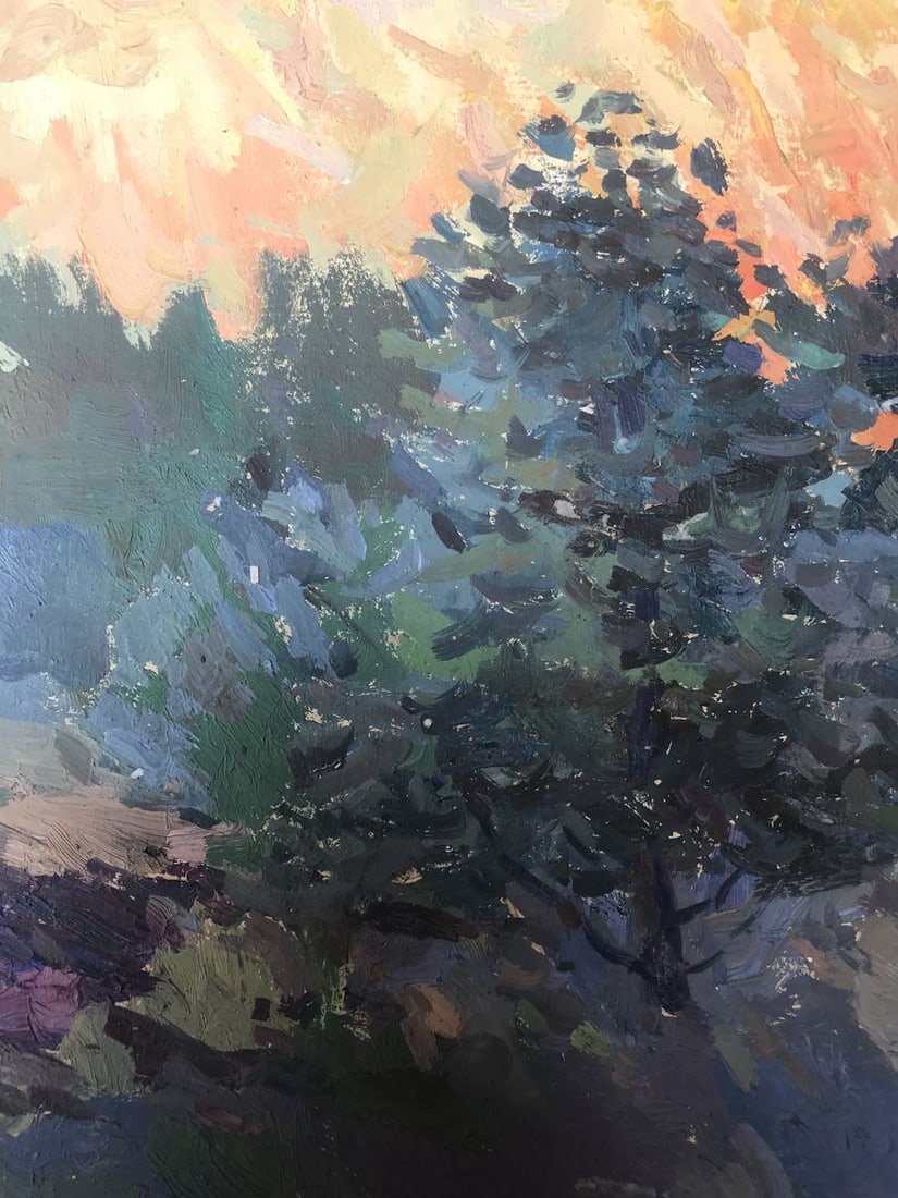 Oil painting Sunset behind the forest Peter Tovpev - 7