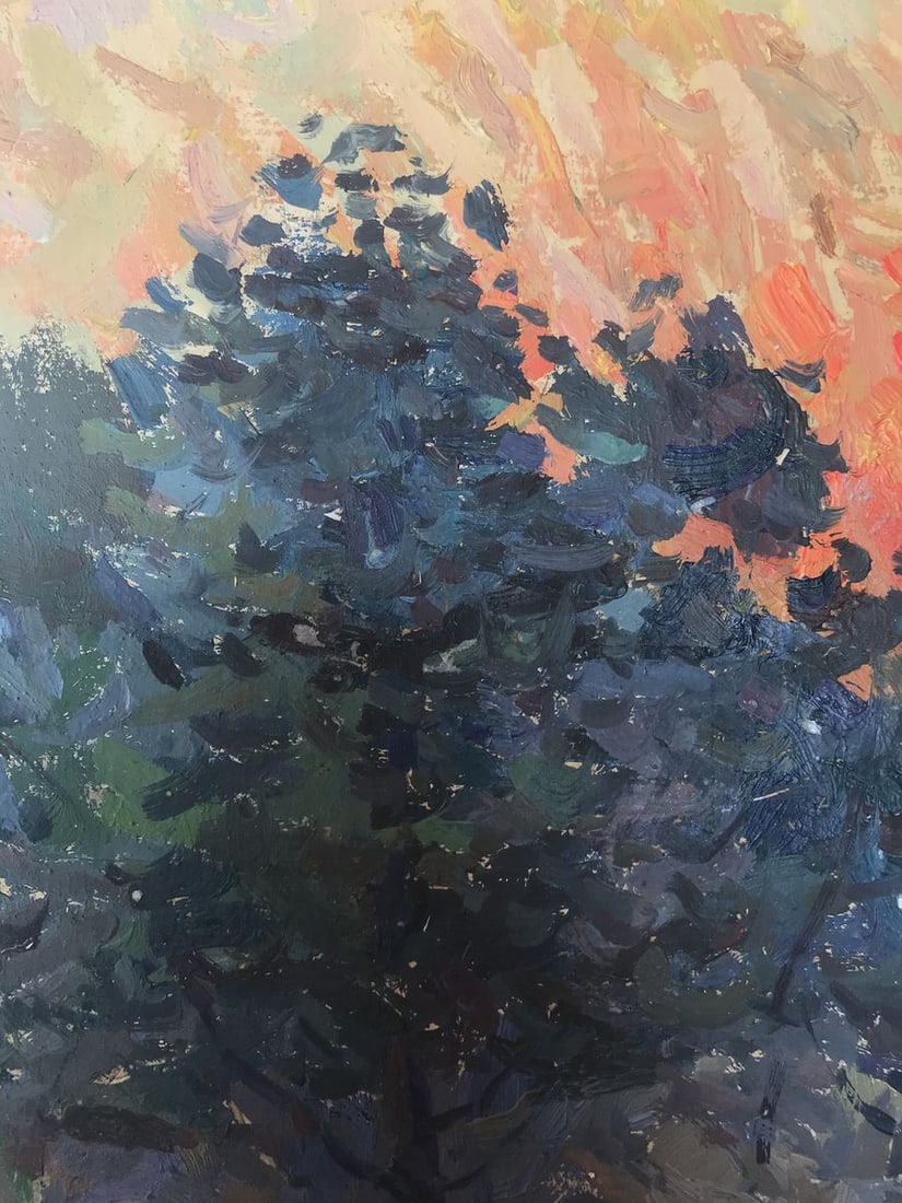 Oil painting Sunset behind the forest Peter Tovpev - 8