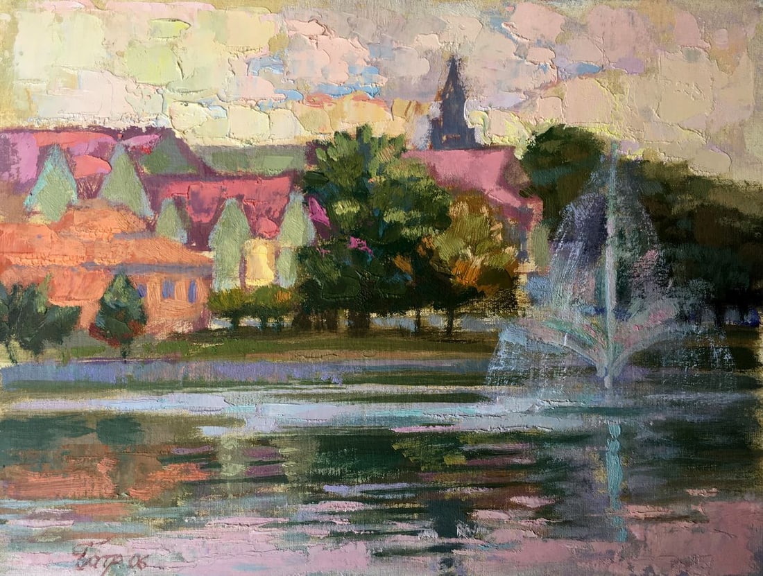 Oil painting City fountain Batrakov Vladimir Grigorievich: Title: Oil painting City fountain Batrakov Vladimir Grigorievich Description: No.AAA2375 *** ABOUT THIS PAINTING *** * TITLE: "City fountain" * ARTISTS: Batrakov Vladimir Grigorievich * SIZE: 22x29.5