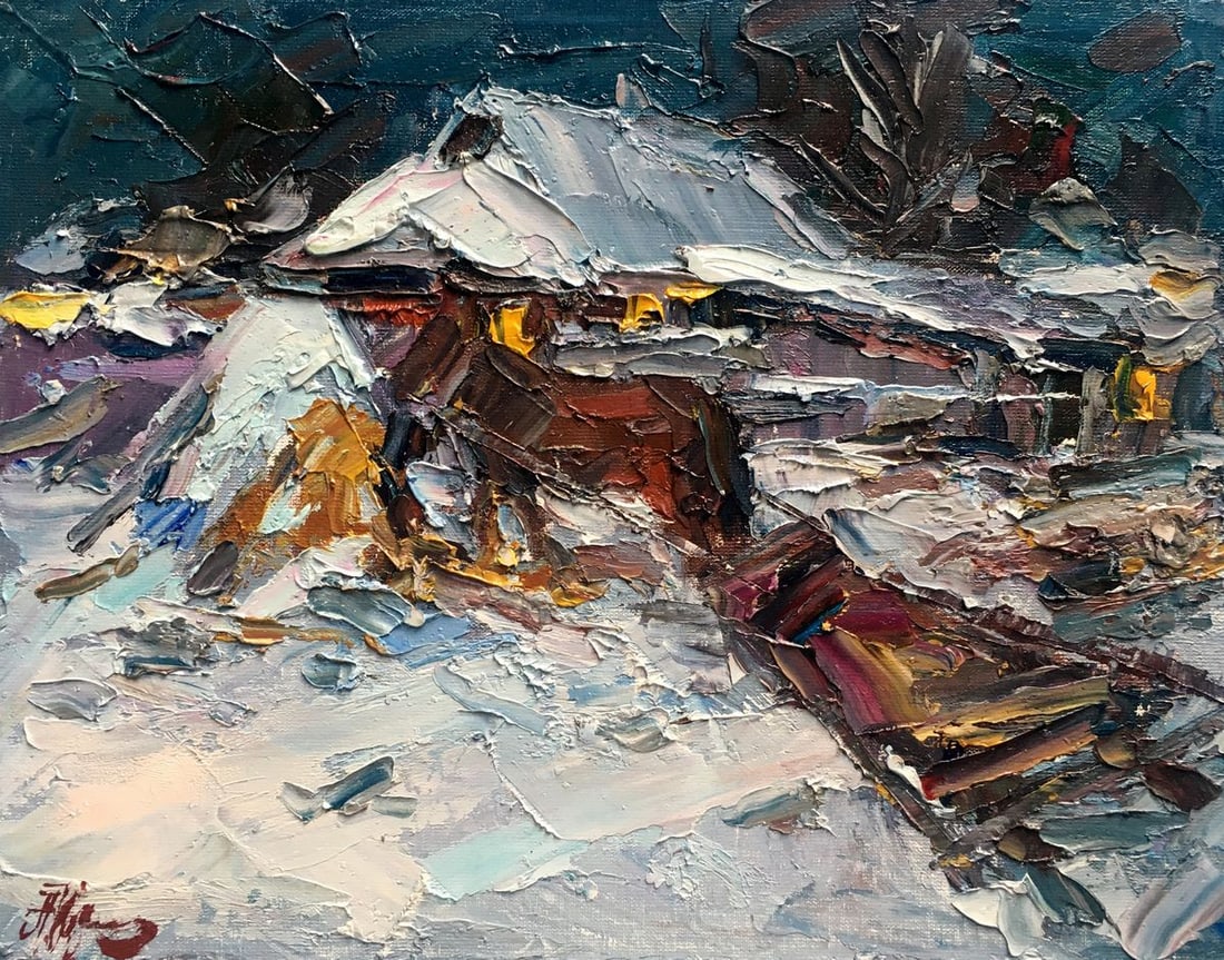 Oil painting Quiet winter evening Alexander Nikolaevich Cherednichenko (1 of 14)