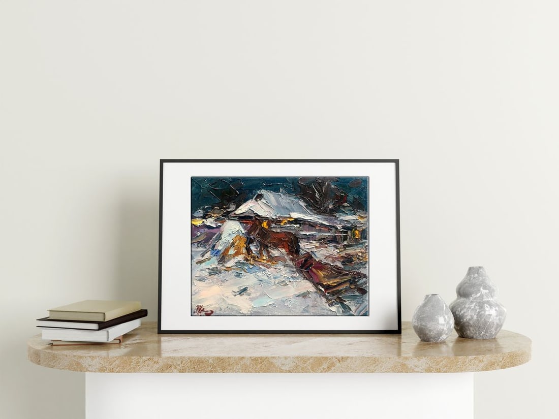 Oil painting Quiet winter evening Alexander Nikolaevich Cherednichenko - 2