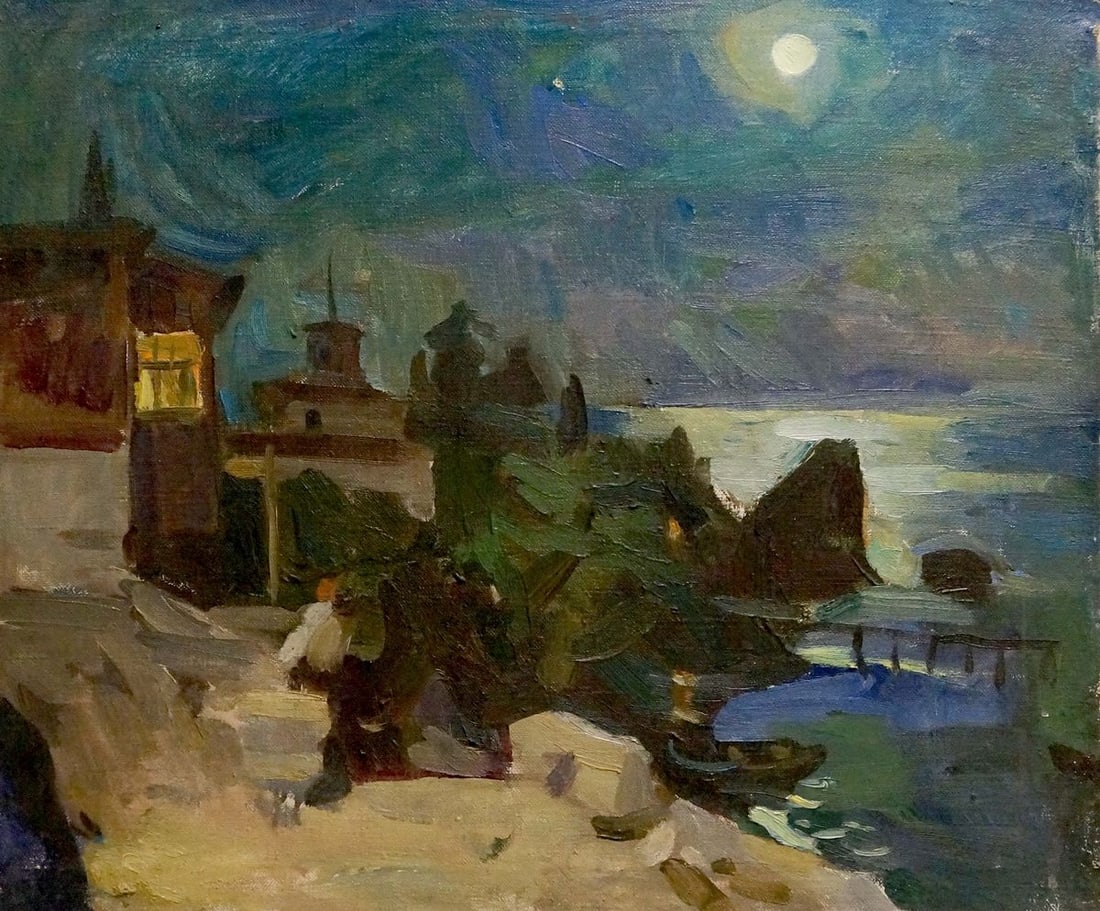Oil painting Night city: Title: Oil painting Night city Description: No.Vern 511 *** ABOUT THIS PAINTING *** * TITLE: "Night city" * ARTISTS: Unknown artist * SIZE: 61x51 cm/'24.01x20.07 inches' * MEDIUM: oil, canvas * HAND