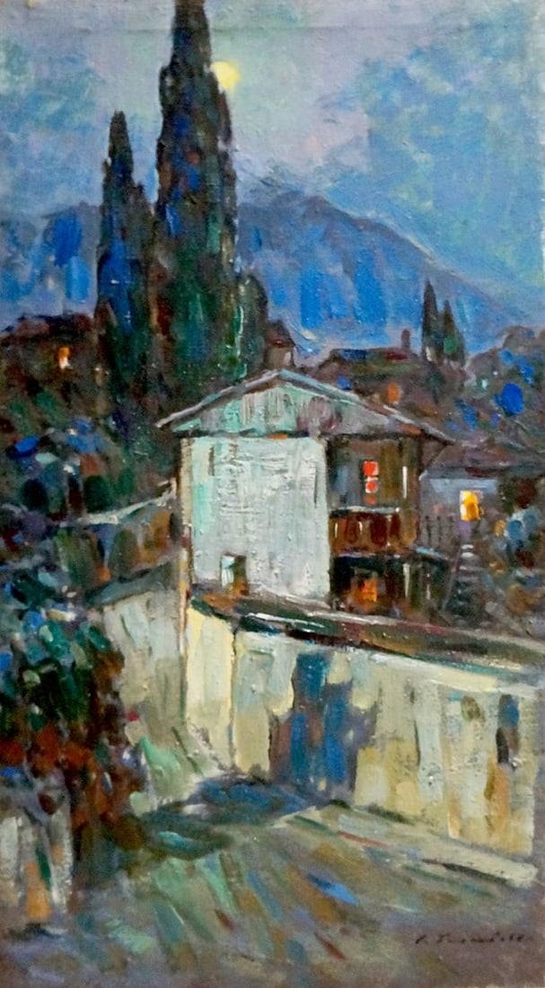 Oil painting Night city Bakaev Sergey Ivanovich: Title: Oil painting Night city Bakaev Sergey Ivanovich Description: No.Vern 674 *** ABOUT THIS PAINTING *** * TITLE: "Night city" * ARTISTS: Bakaev Sergey Ivanovich * SIZE: 38x70 cm/'14.96x27.55