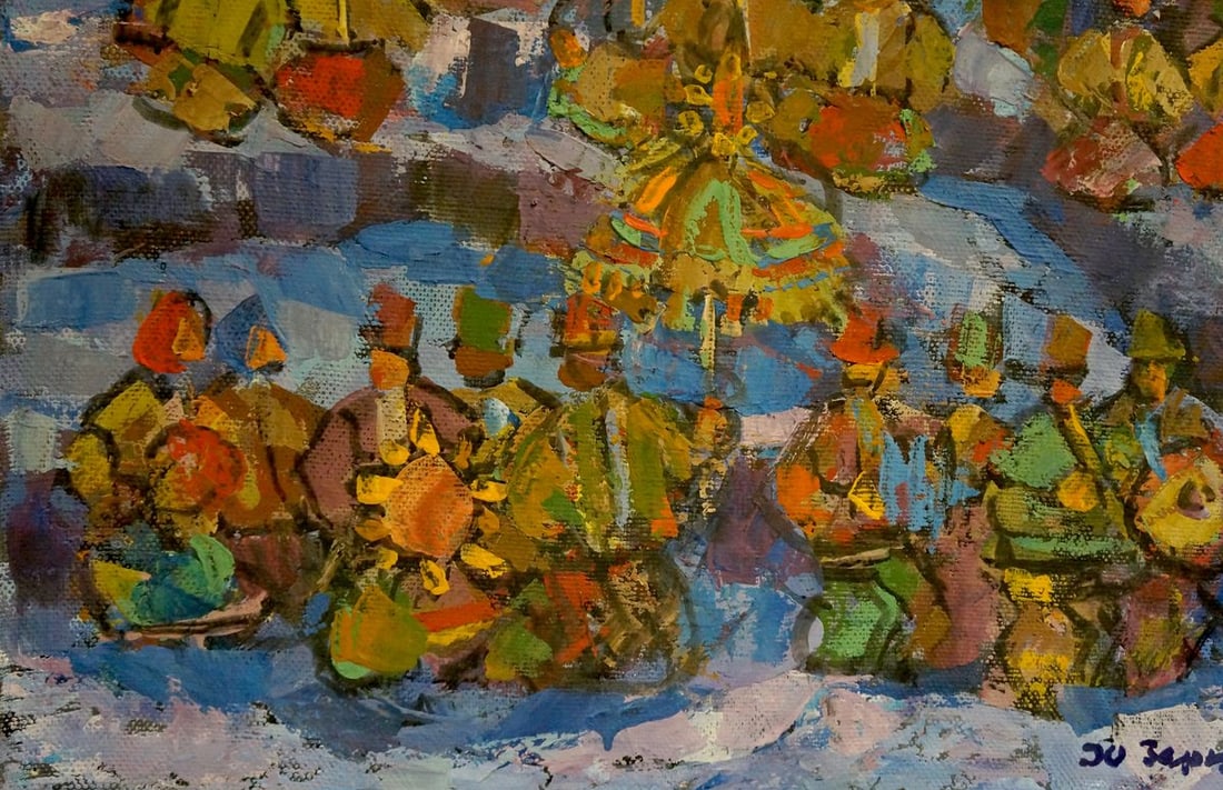 Oil painting Village gatherings Yuri Hertz - 2