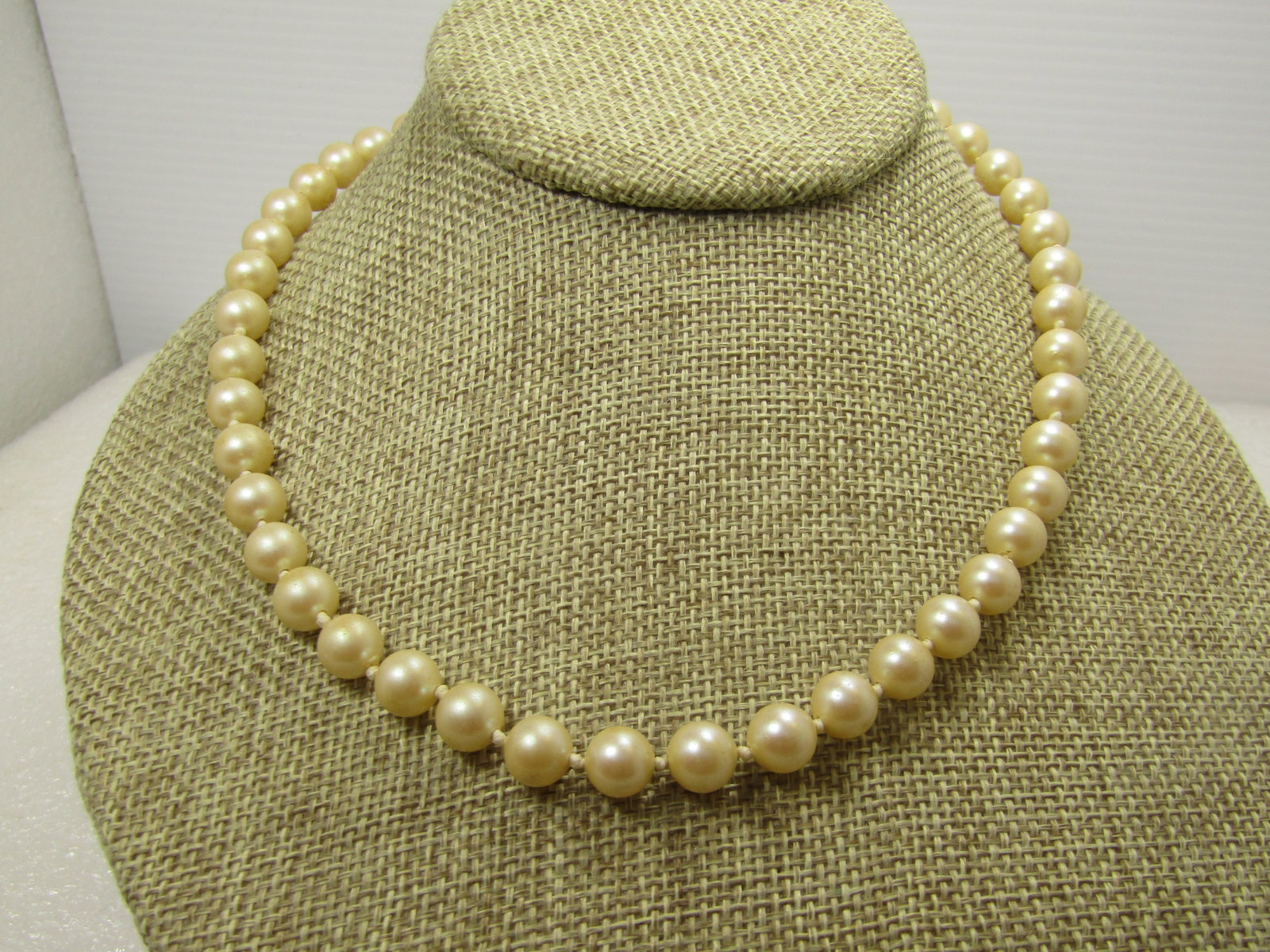 Vintage Knotted Pearl Necklace, 7.8mm, 24", Sterling Filigree Clasp, 1940's - 2