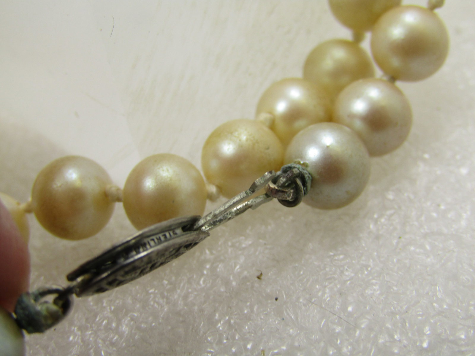 Vintage Knotted Pearl Necklace, 7.8mm, 24", Sterling Filigree Clasp, 1940's - 8