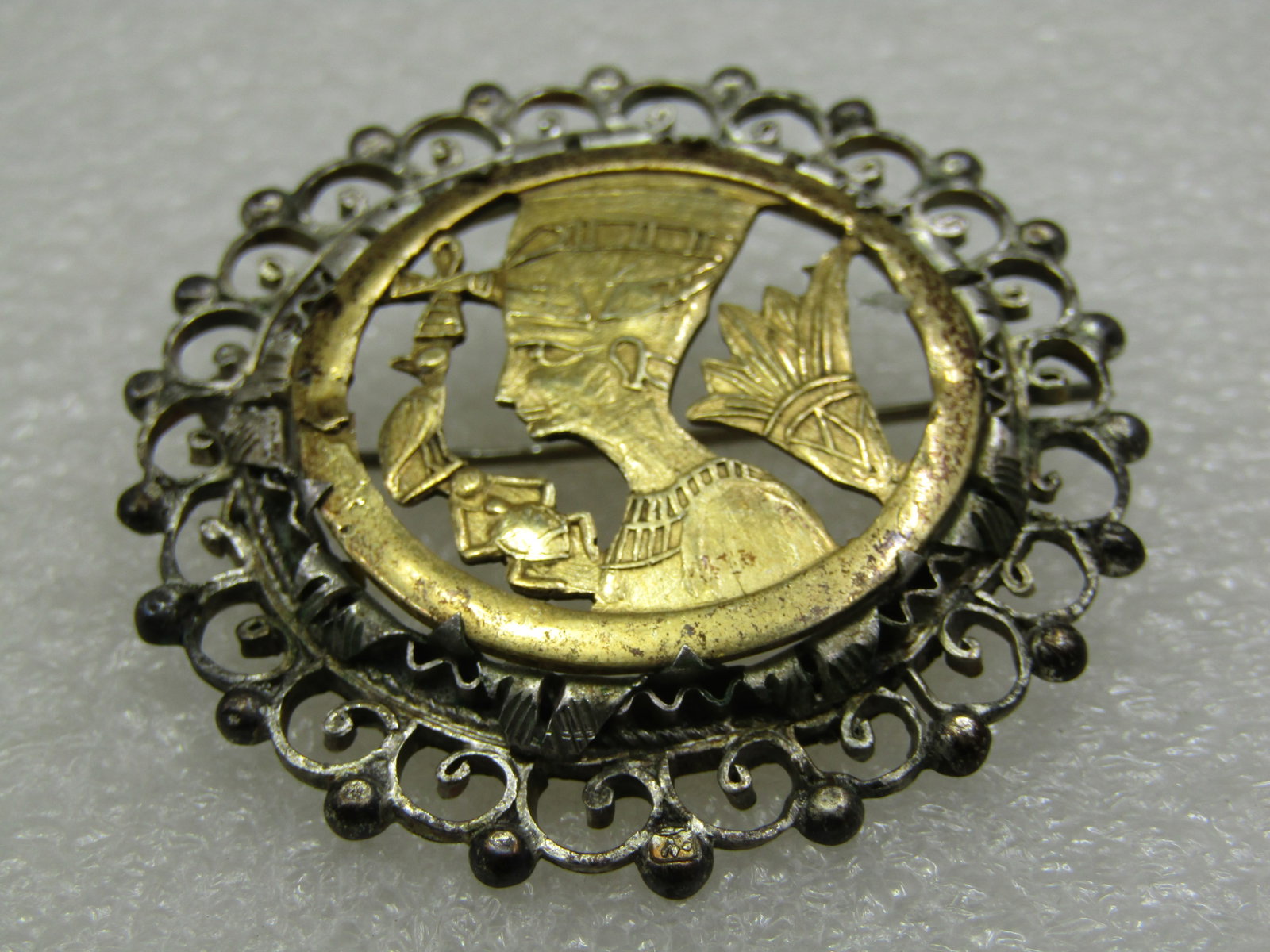 Vintage .800 Silver Egyptian Brooch/Pendant, 1-7/8", Mid-Century - 2
