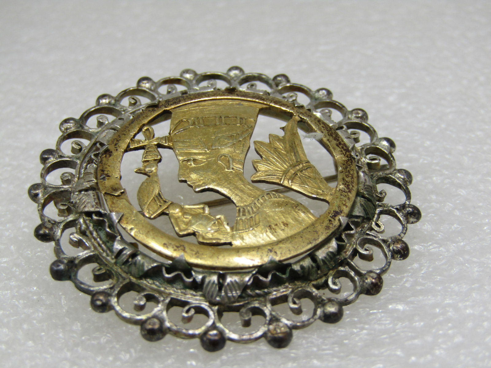 Vintage .800 Silver Egyptian Brooch/Pendant, 1-7/8", Mid-Century - 3
