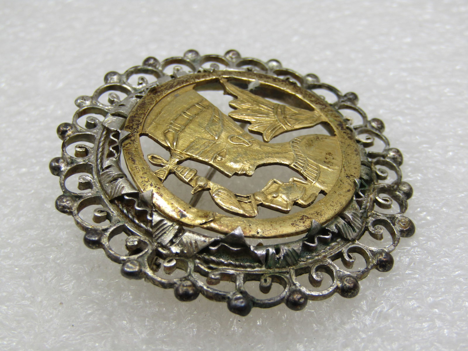 Vintage .800 Silver Egyptian Brooch/Pendant, 1-7/8", Mid-Century - 4