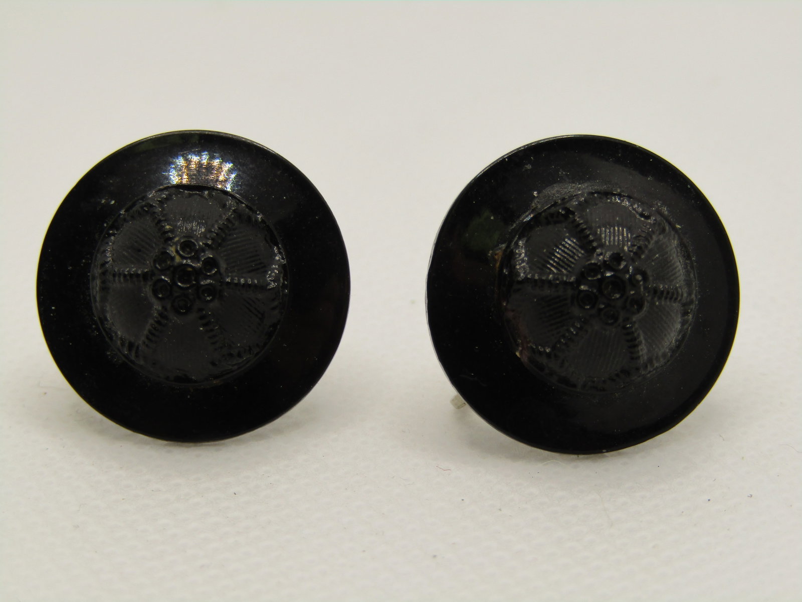 Vintage Black Plastic 1930's-1940's Earrings, Screw Back - 2
