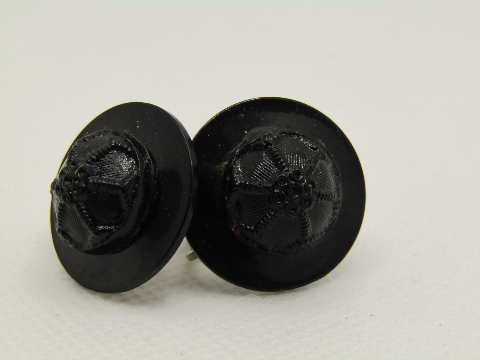 Vintage Black Plastic 1930's-1940's Earrings, Screw Back - 3