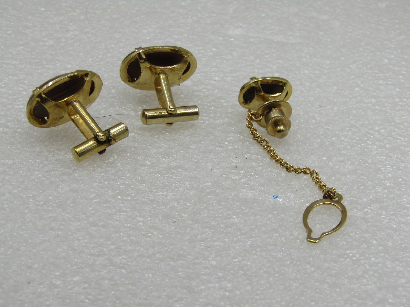 Vintage Brown Cateye Cufflinks & Tie Tack Set, 1960's - 4