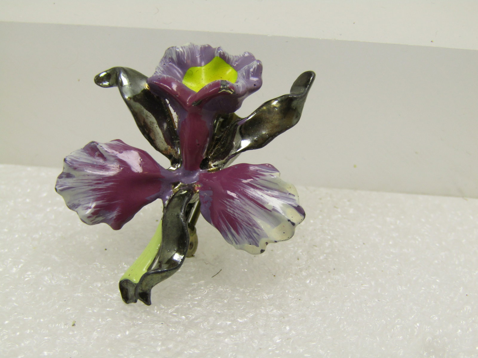 Vintage Enameled Orchid Brooch, 1940's-1950's - 2