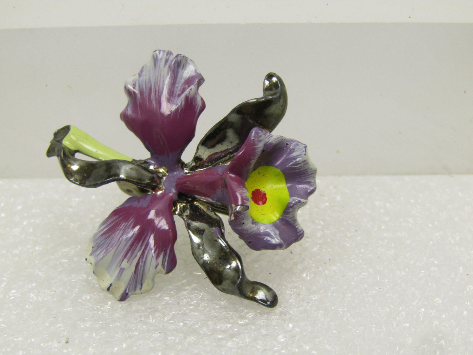 Vintage Enameled Orchid Brooch, 1940's-1950's - 3