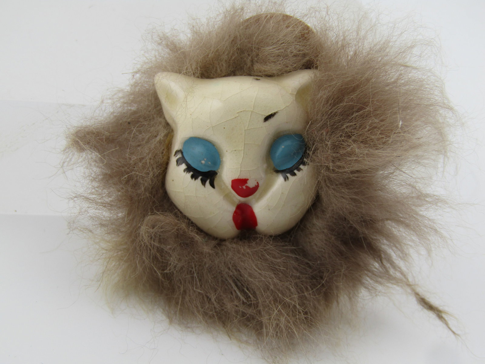 Vintage Ceramic Cat Face/Fur Brooch, Handmade, 1950's-1960's - 2