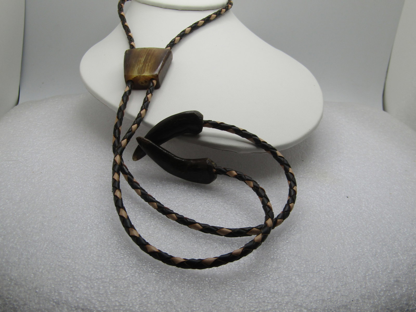 Vintage Polished Horn/Antler Bolo Tie with Horn End Caps, Mid-Century 38", Southwestern - 2