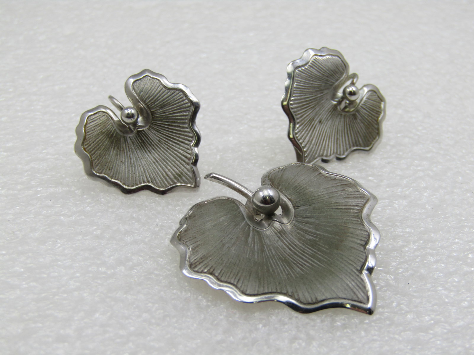 Vintage Sterling Leaf Brooch Earrings Set, Signed Loran Sim - 2