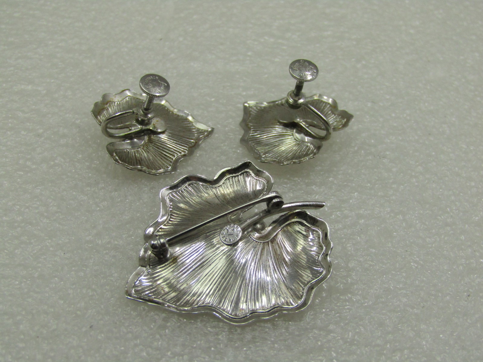 Vintage Sterling Leaf Brooch Earrings Set, Signed Loran Sim - 3