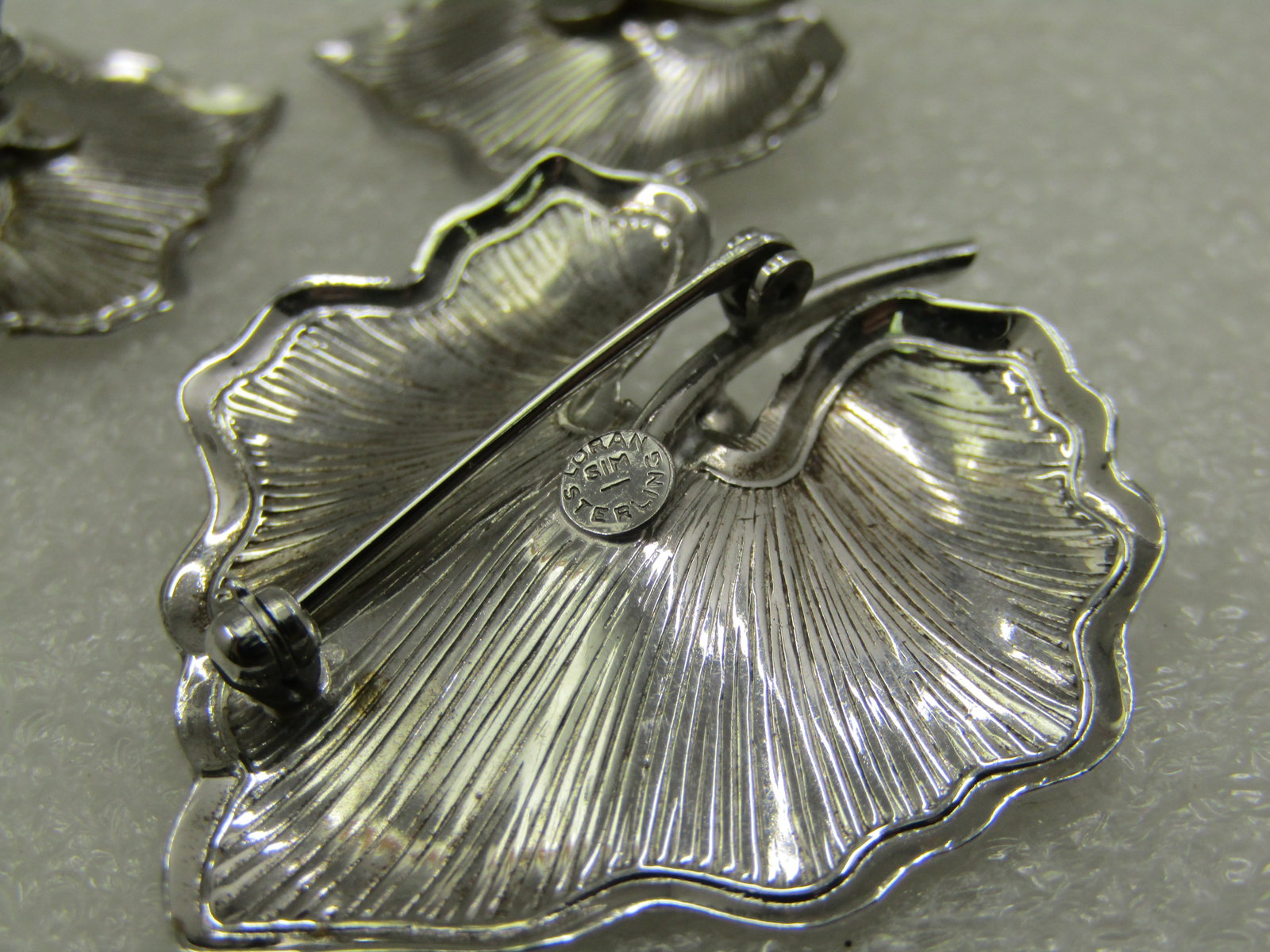 Vintage Sterling Leaf Brooch Earrings Set, Signed Loran Sim - 4