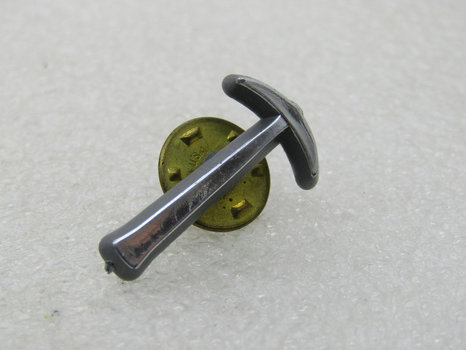 Vintage Silver Plastic Pickaxe Tie Tack - 2
