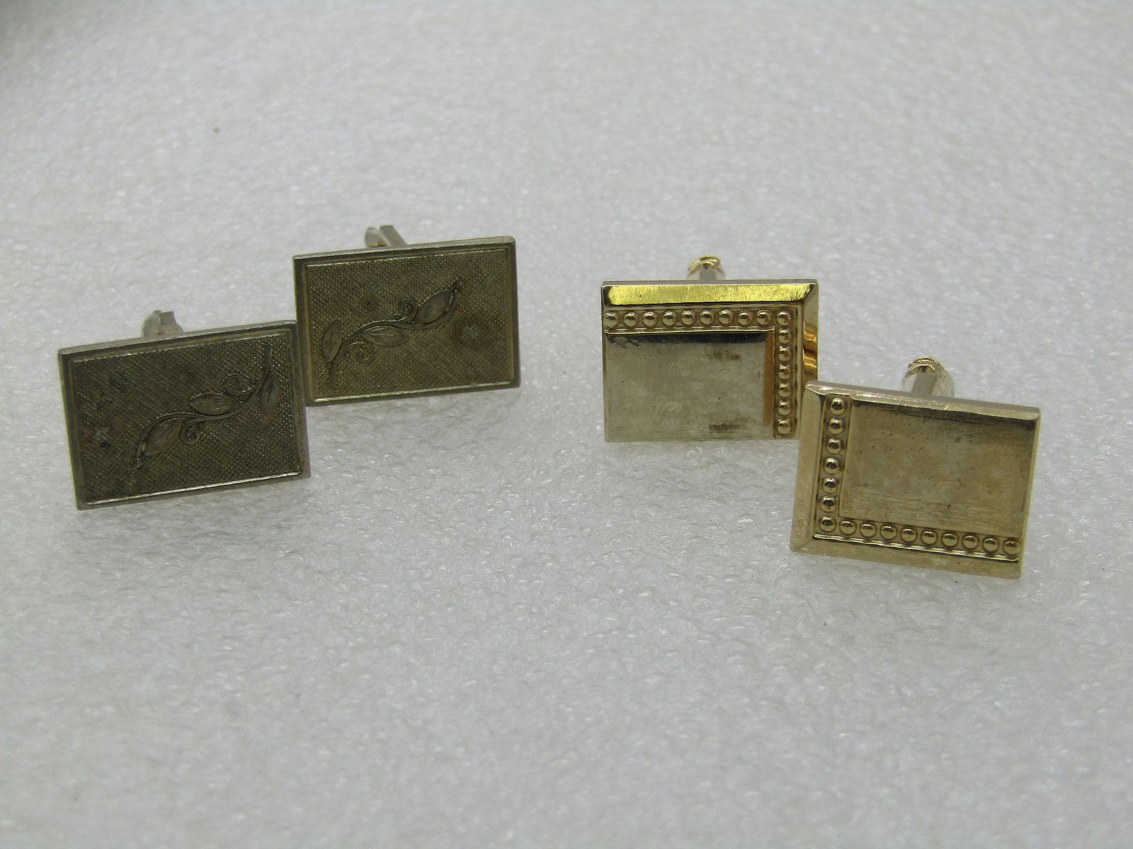 Vintage 2 Pair Cuff Links, Gold Tone, Art Deco Themed - 2