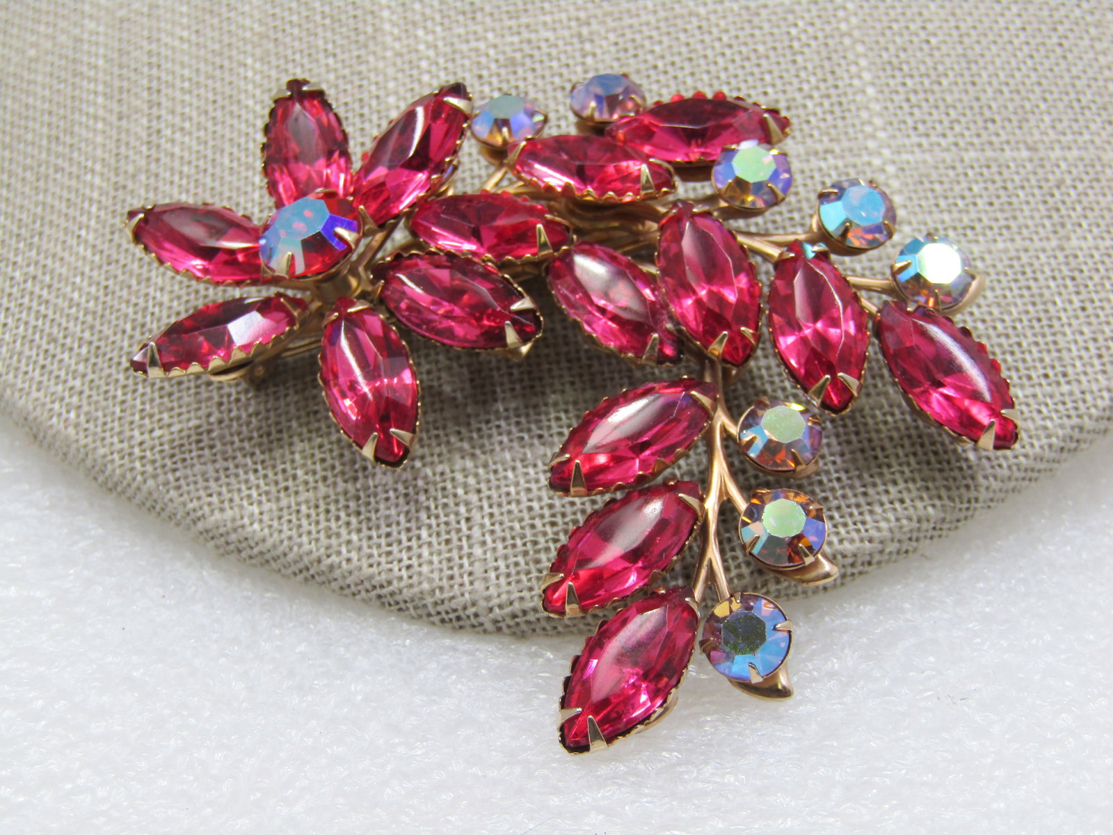Vintage Pink & Blue A.B. Rhinestone Brooch, Mid-Century - 2