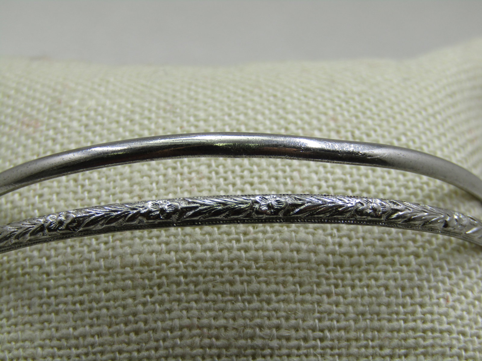 Vintage Pair of Sterling Bangle Bracelets, 7.75", Signed BB - 2