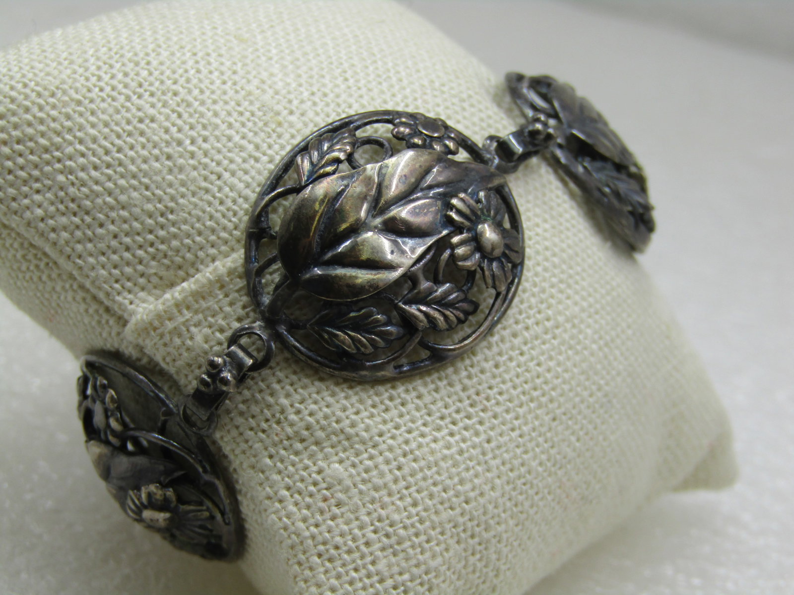 Vintage Sterling Floral & Leaf Braclet, Sterling Craft by Coro, 7.5", 1940's - 2